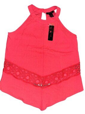Its Pink Womens Sleeveless Coral Blouse With Lace Detail